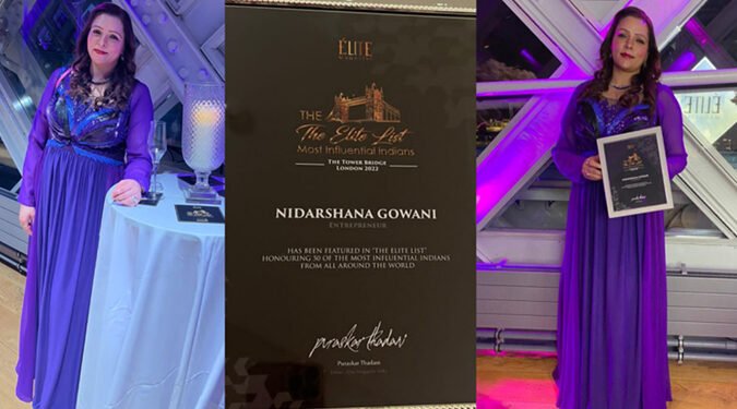 Social Activist and Philanthropist Nidarshana Gowani honored as Top 50 Influential Indians across the World at Iconic London Bridge